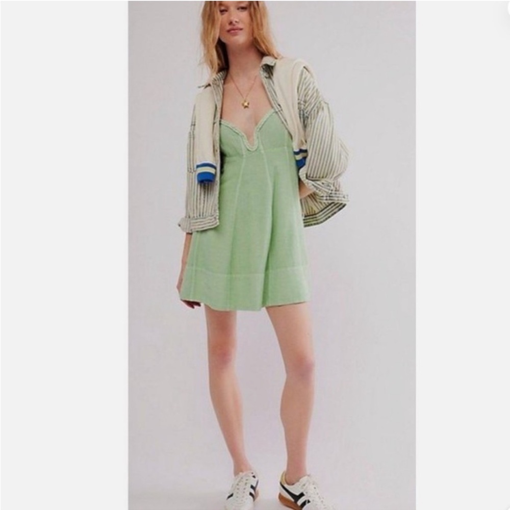 Free People Altura Mini Dress Sz L Light Green Boho Hippie Preppy Coastal Beach